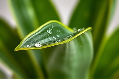 Close-up of Sansevieria leaf, symbolizing air purification.